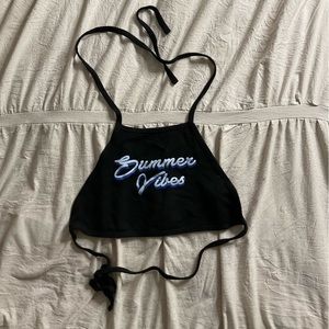 Black Graphic Halter Crop Top | Forever 21